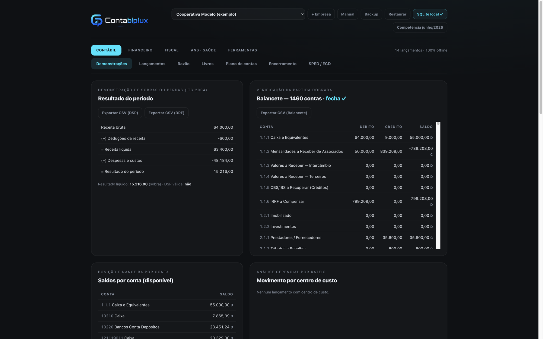 Tela do Contabiplux — sistema contábil desktop para operadoras de saúde