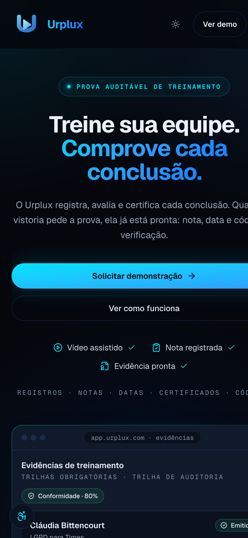 Urplux — plataforma de treinamentos corporativos, tela do produto